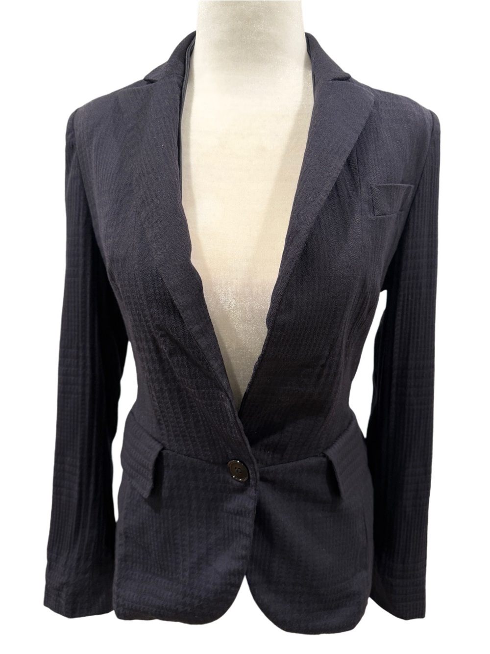 Alexander McQueen Dark Navy Tonal Pattern Single Button Blazer Size 0